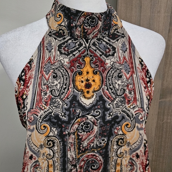 AMERICAN THREADS Paisley Print High Neck Halter Mini Dress.Black/red Multi.M NWT - Picture 3 of 14